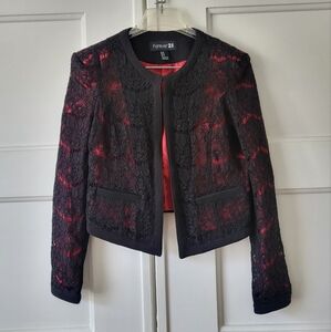 Forever 21 Black Red Lace Satin Cropped Jacket Size M